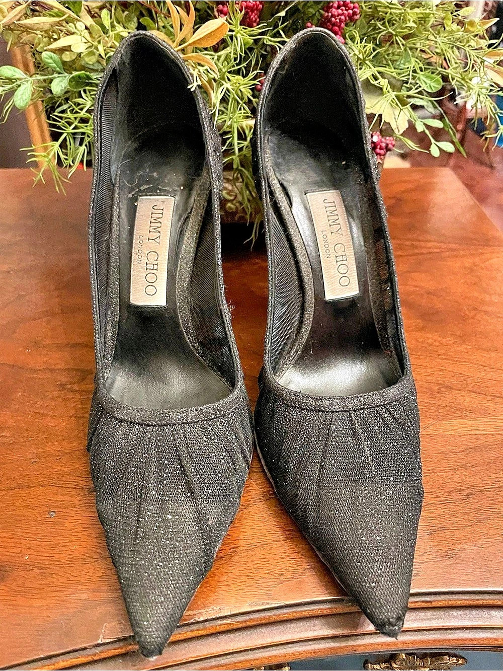 Jimmy Choo Glitter Pointed-Toe Heels Black EU 37
